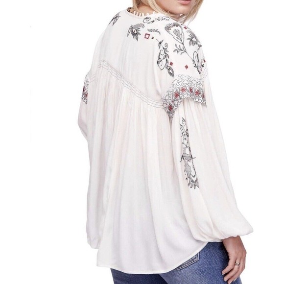 Free People Sm Rock It Tonight Floral Embroidered Lng Sleeve Boho Hippie Peasant - Picture 3 of 12